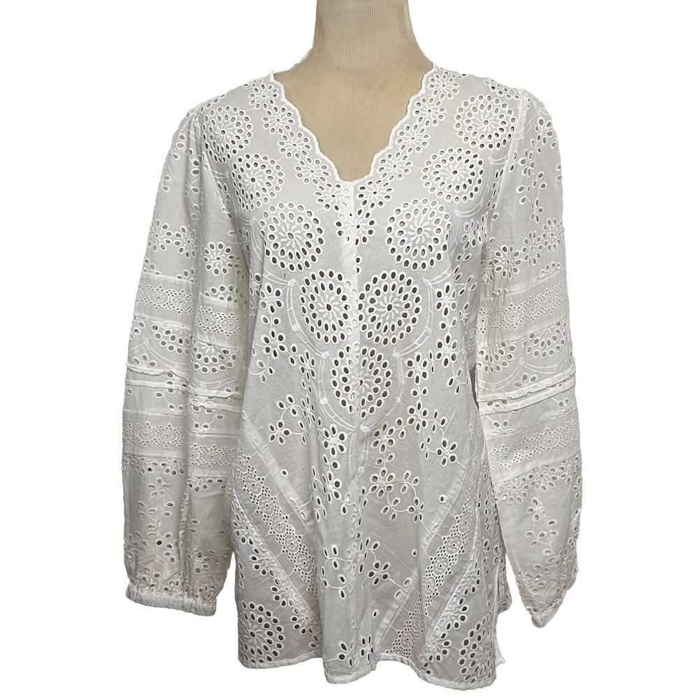 Nwt Tolani Womens White Saylor Eyelet Oversized Top Sundance Collection Sz XS
